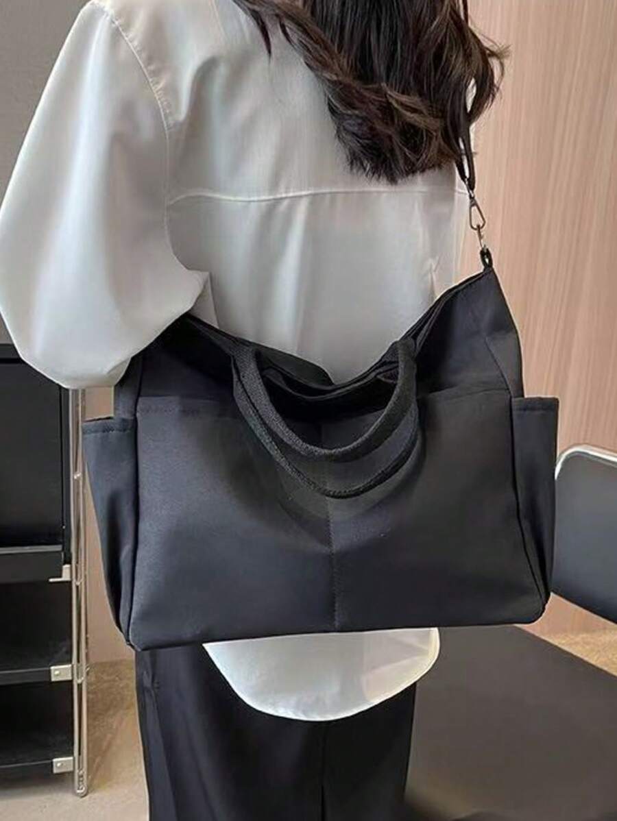 Borsa a tracolla nera da donna stile giapponese Ins, casual minimalista, grande capacità