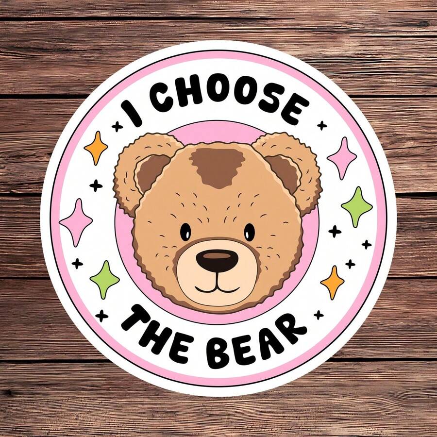 1 PIEZA Pegatina de vinilo "Yo elijo al oso", calcomanía brillante impermeable de 3 pulgadas para portátiles, botellas de agua, cuadernos y regalos, diseño de meme divertido y cultura pop relatable, cabeza de oso de dibujos animados linda con destellos y una declaración personal ingeniosa para scrapbooking y expresar el humor