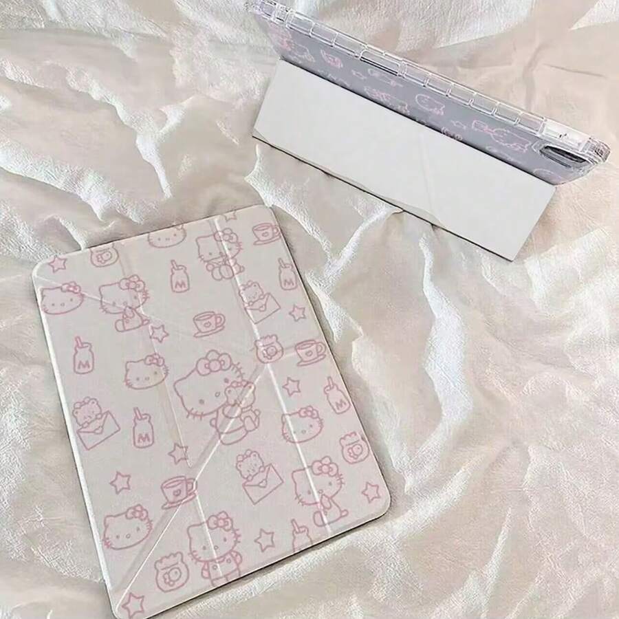 Sanrio 1 pieza Funda protectora transparente clásica de Hello Kitty con pliegue múltiple en Y para iPad 11 2025/10.9/Air4/5/6/7 2025/10.2/Pro 11/10th/9.7/10.5, con función de suspender/activar