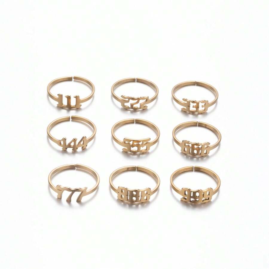 1pc Fashionable 111-999 Open Ring Stainless Steel Unisex Finger Ring, Commemorative Gift
