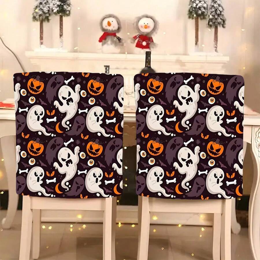 1 pieza/4 piezas/6 piezas/10 piezas Funda de silla de felpa corta con estampado de fantasmas y calabazas de Halloween, funda de silla de felpa corta desmontable, protector de respaldo de silla, adecuado para todas las estaciones, funda de silla decorativa navideña, para comedor, sala de estar, protección de silla para el hogar, con protección de respaldo, aplicable a comedor, oficina, sala de estar, hotel y decoración del hogar