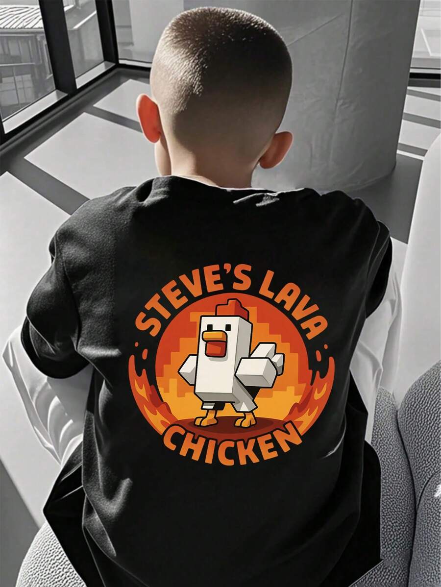 Tricou de vară cu mânecă scurtă și guler rotund, casual, pentru băieți preadolescenti