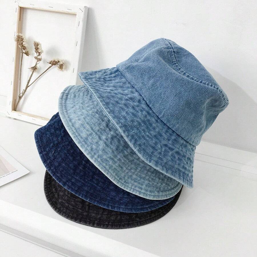Chapéu Balde de Denim Unissex, Chapéu Balde Casual Lavado de Estilo Coreano na Moda com Aba Larga para Proteção Solar