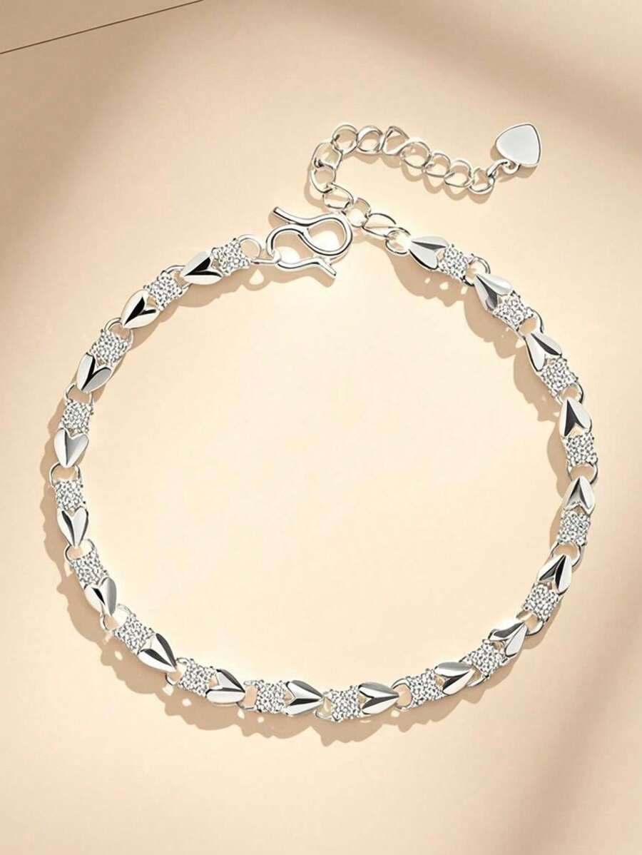 1pc FasFashionable Elegant Heart To Heart Four Leaf Silver Bracelet, Simple Versatile Chain Suitable For Women's Daily Wear
