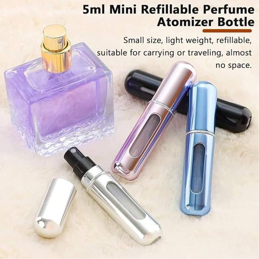 Atomizador de perfume recargable de 5ml para viajes, botella de perfume portátil de llenado por la parte inferior