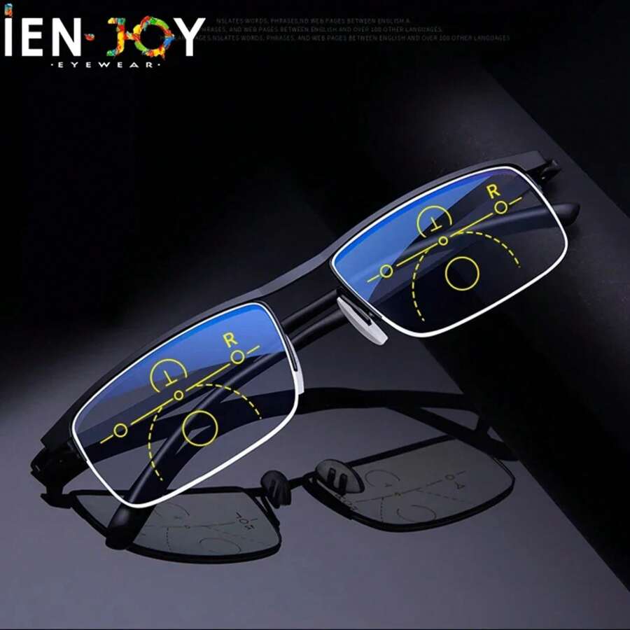 IENJOY Intelligent Multifocal Progressive Reading Glasses Half Frame Dual-Use Anti-Blue Light Automatic Adjustment Eyewear