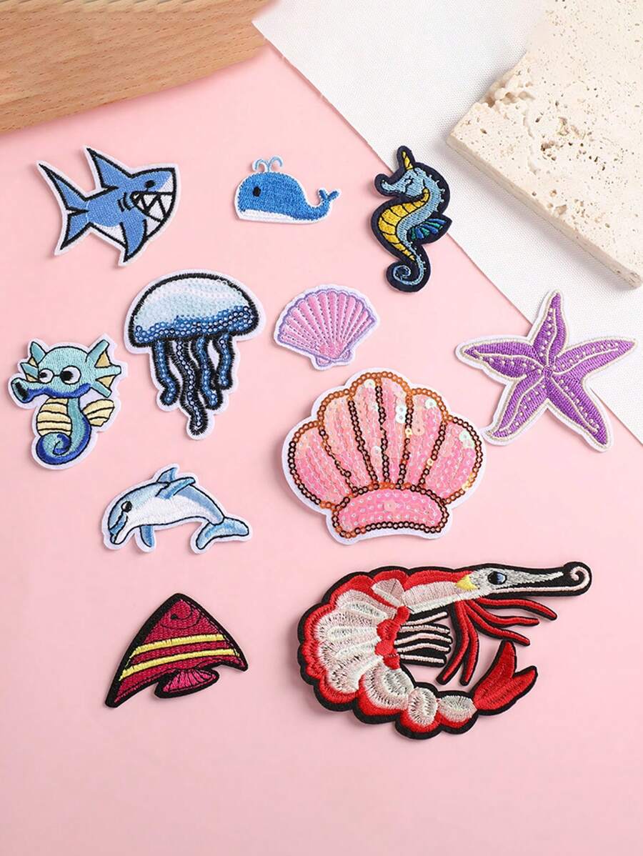 Desene animate drăguț broderie pânză patch de accesorii de îmbrăcăminte biologice marine DIY computer broderie fier adeziv topit poate fi lipit pe haine, potrivit pentru accesorii decorative de îmbrăcăminte pentru pungi.