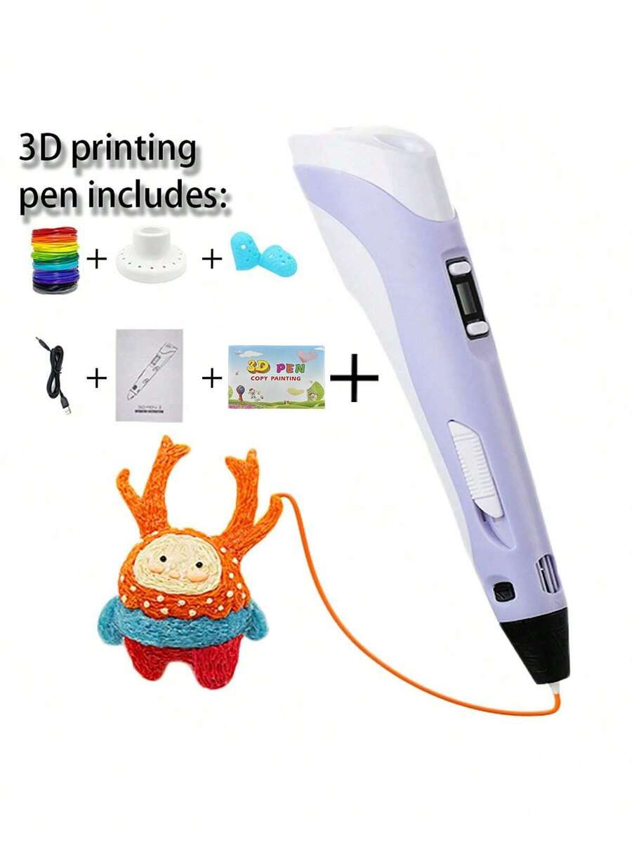 Caneta de Desenho 3D Caneta de Impressão DIY 3D Brinquedo de Desenho Ferramenta de Arte Presente de Aniversário Presente de Natal 9M/25M/50M/100M Filamento PLA + Livro de Instruções + Protetor de Dedo + Suporte