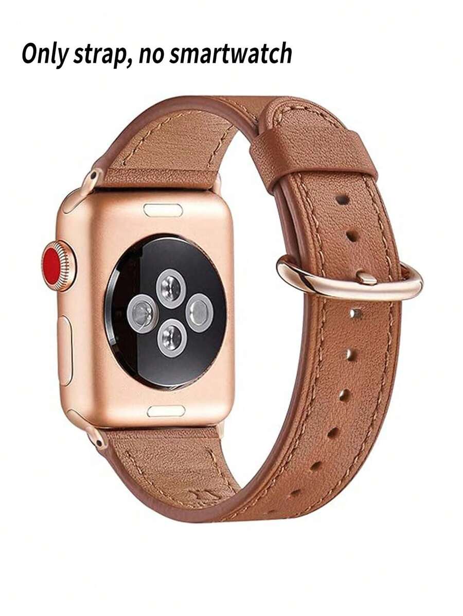 1 pieza Correa de reloj de piel de becerro pebbleada clásica y cómoda de color marrón con hebilla redonda de oro rosa, apta para Apple Watch Ultra 3/2/1, Series S10/S9/S8/S7/S6/S5/S4/S3/S2/S1, de 38mm/40mm/41mm/42mm/44mm/45mm/46mm/49mm, de estilo unisex