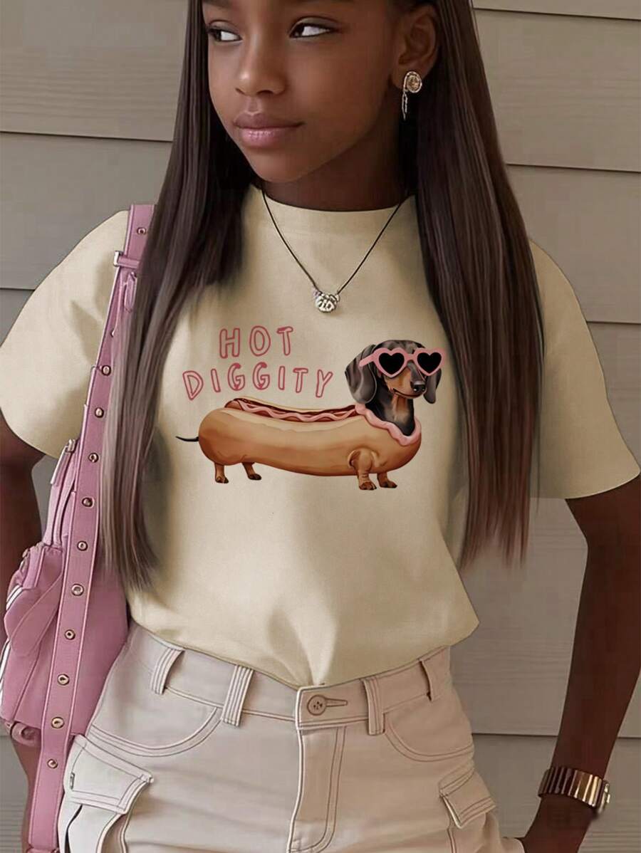 1 Pieza Camiseta de cuello redondo de manga corta con estampado de gafas de sol para niña preadolescente, camiseta gráfica de verano para adolescentes, diseño genial que fomenta la imaginación y la autoexpresión
