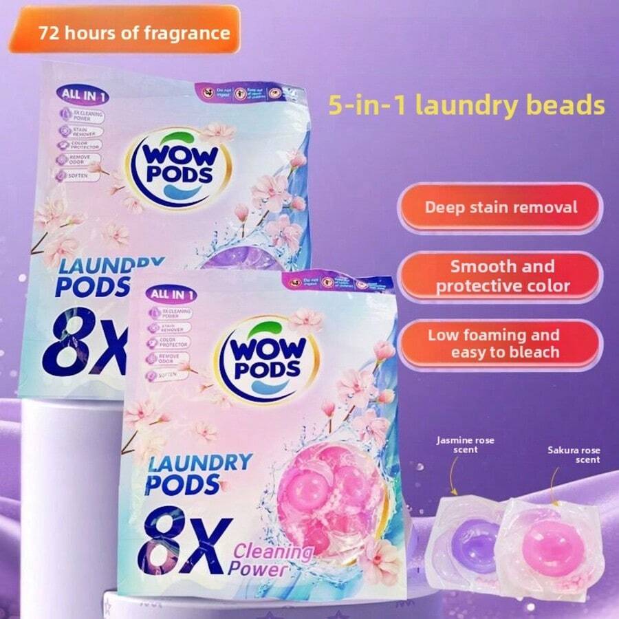 8 volte più potente per la pulizia, Detersivo in capsule tutto in uno - senza profumo, senza coloranti, 5 varietà (rosa, arancione, verde, blu, viola) - super morbido, di lunga durata, durevole, detersivo per bucato senza profumo | capsule per bucato inodore | detersivo per bucato durevole
