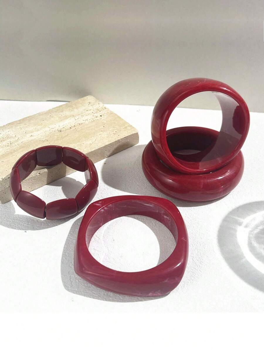 1 Peça Pulseira de Resina Vermelha Vintage, Bracelete Geométrico Minimalista de Moda Tie Dye Vermelho para Mulheres