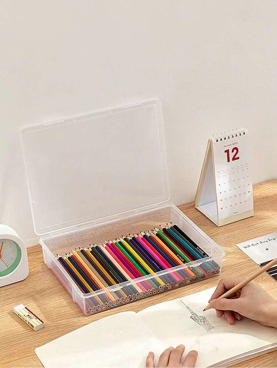 1/2/3pcs Transparent Plastic File Storage Boxes With Lids, A4 Size, Multi-Purpose Desk Organizer For Documents And Magazines, Rectangular Office Supplies Holder, Document Storage Box, Storage File Boxes,For School Supplies,Back To School