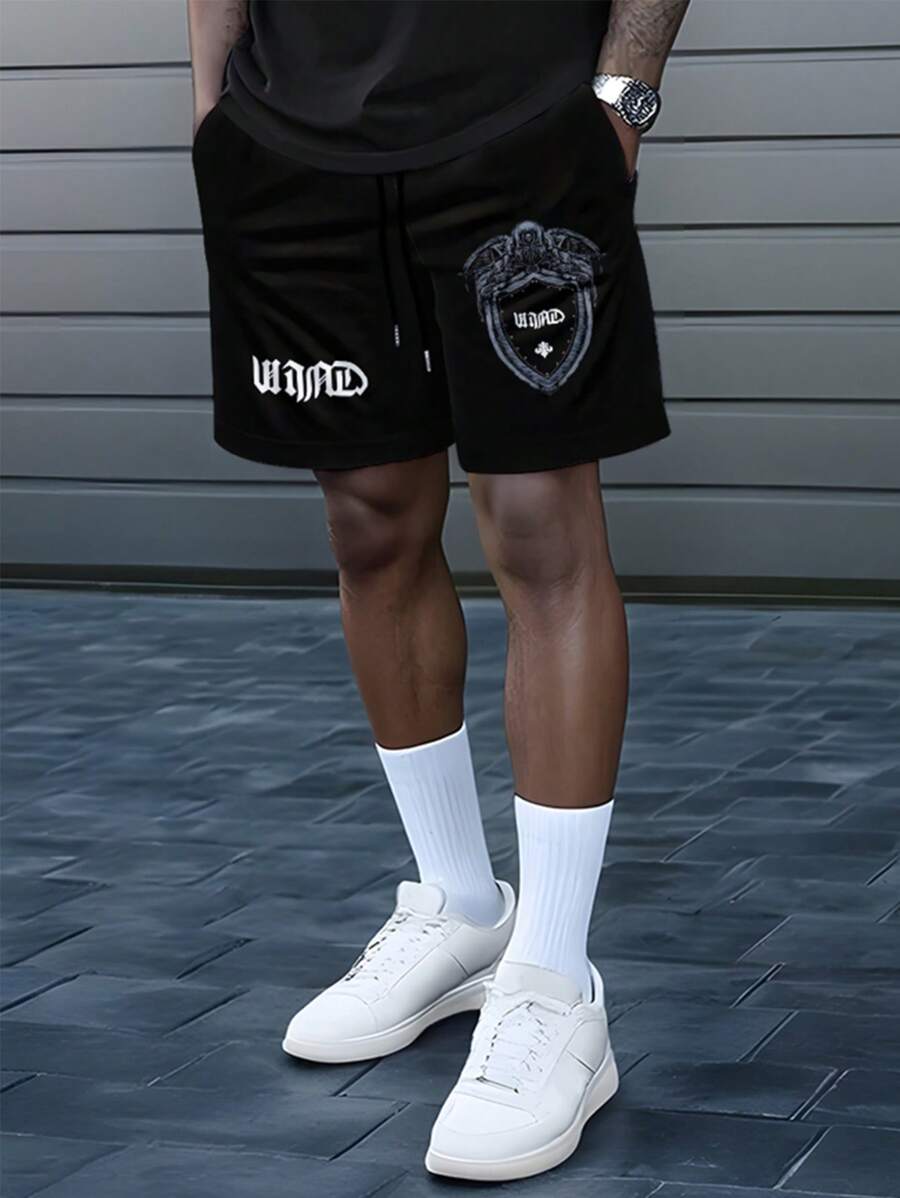 Men's Retro 3D Eagle Shield Print Casual Shorts, Fashion Relaxed Fit Comfortable For Sports, Leisure, Home Gathering