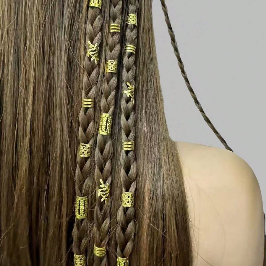 40 piezas Cuentas DIY doradas para rastas, anillos de hierro huecos, accesorios de cabello versátiles Pinzas de cabello