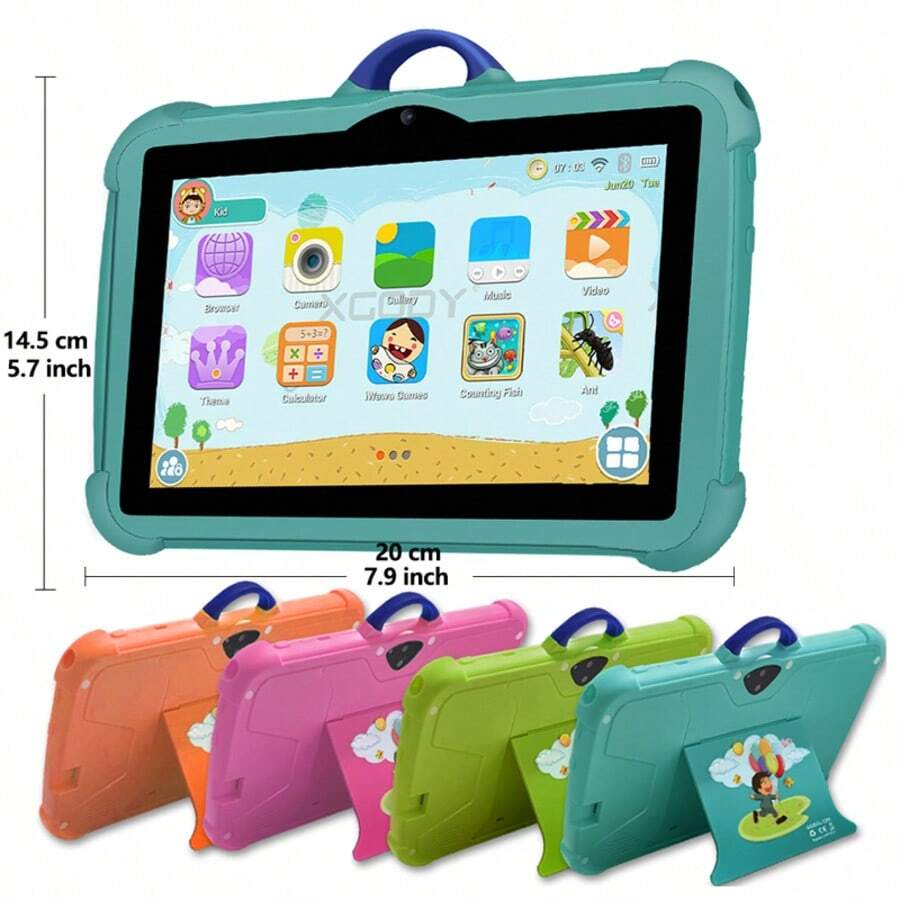 Tablette pour enfants de 7 pouces / processeur quadricœur 1,3 GHz / Android 13 MTK8321 / résolution IPS haute définition 1280 x 800 / caméra 2 Mpx + 5 Mpx / batterie 4 000 mAh / compatible WiFi et contrôle parental / jeux éducatifs / boîtier en plastique ABS et silicone BDF C8 (inclus : boîte d'emballage, câble de données, manuel, OTG, épingle pour carte)