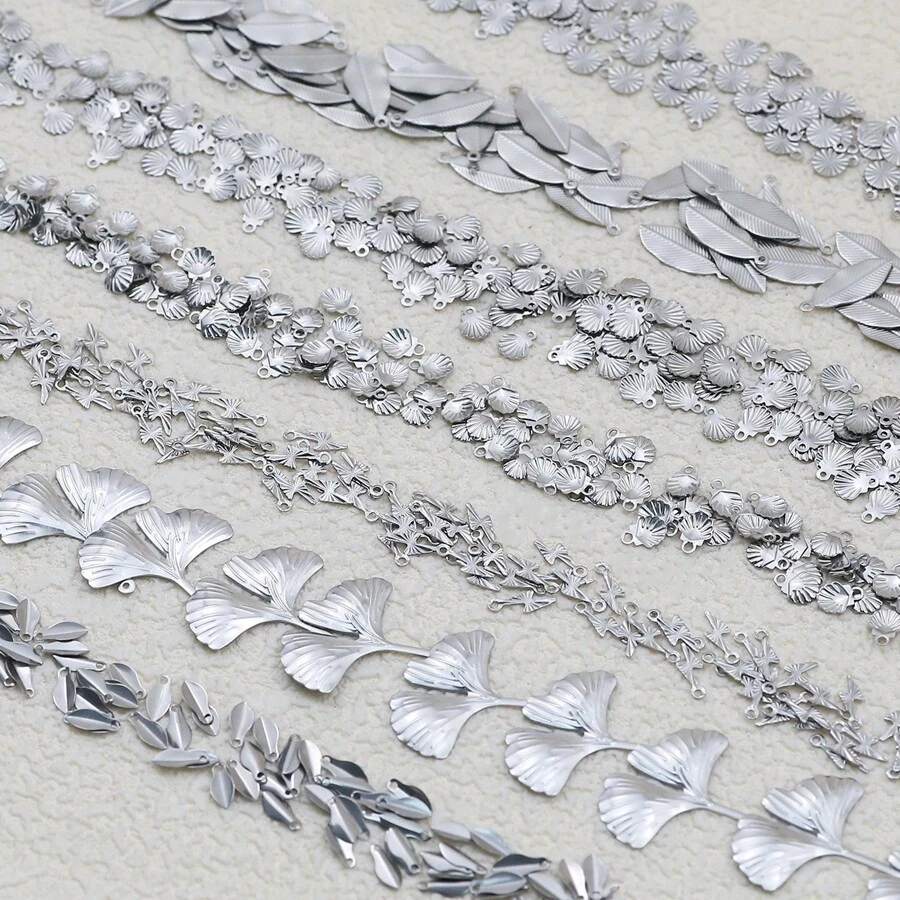 39/59pcs Stainless Steel Assorted Embossed Patterns, Leaf Embossed, Shell Embossed - Suitable For Jewelry Making, Handmade DIY Pendants, Necklaces, Bracelets, Earrings, Jewelry Accessories