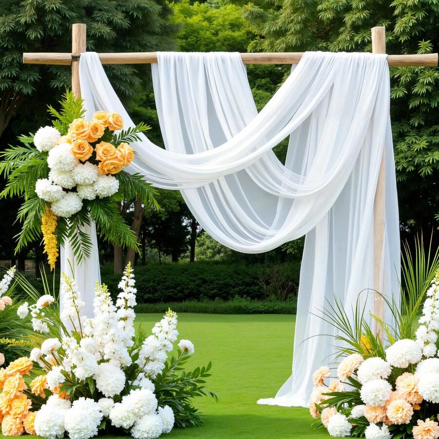 75*600cm1pc/2pcs Panel White Wedding Ceiling Curtain Wedding Backdrop, Wedding Decoration, Party Backdrop, Chiffon Fabric Arch Drape Sheer Curtain Soft Curtain Drape Wedding Ceiling Decoration For Party Ceremony Stage Swag