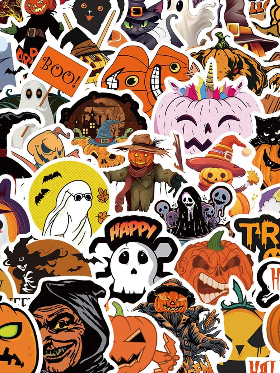 50 Stücke Halloween Graffiti Aufkleber Kürbislaterne, Geist, Hexe Festival Dekoration: Handyhüllen, Gitarre, Trinkbecher, kreative Spielsachen, Geschenke, wasserfeste Aufkleber