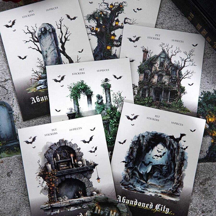 10 Stücke/Packung Gothic Stil Aufkleber Set, Vintage verlassene Stadt Thema, vielfältige Designs für Scrapbooking, Schulanfang