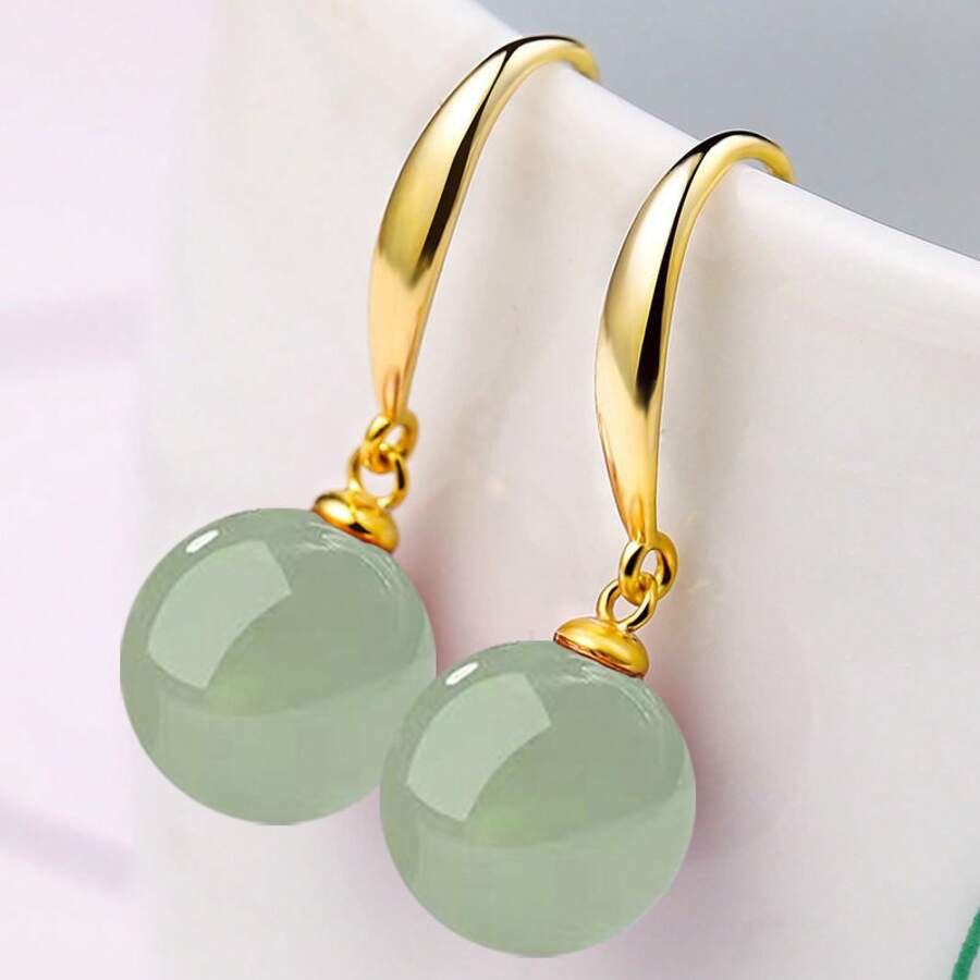 Vintage Court-Style Jade Earrings: Hanfu-Inspired Imitation Nephrite & Gemstone Jewelry For Women