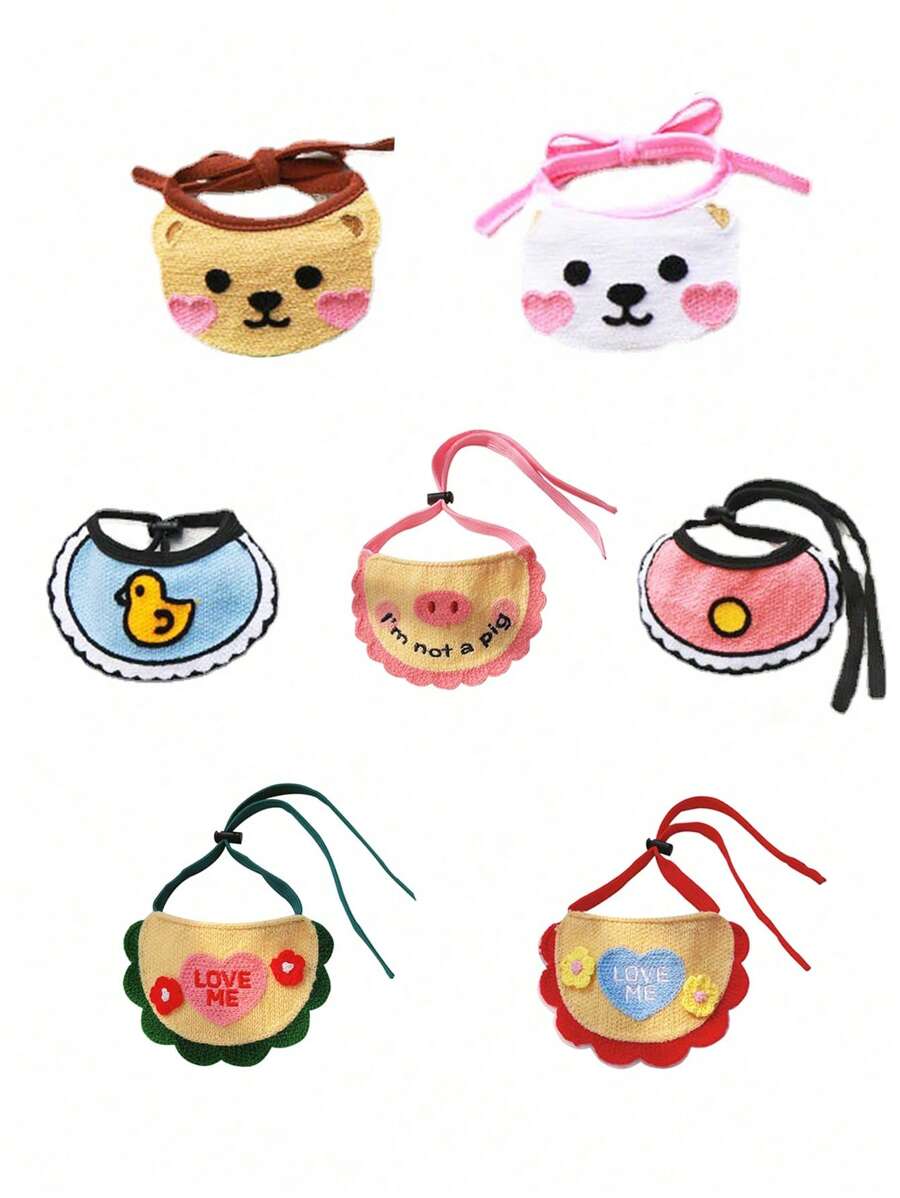 Knitted Cartoon Embroidered Bib For Pet Dogs And Cats, Cute And 3d Design