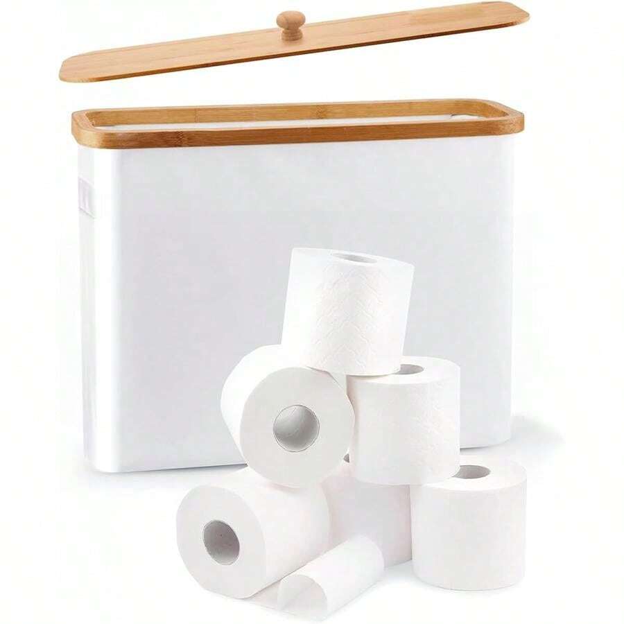 Bamboo Lid Toilet Paper Storage 35L Capacity For 20 Regular Rolls, Stylish Bathroom Organizer Cabinet - Enhance Your Bathroom Storage Space