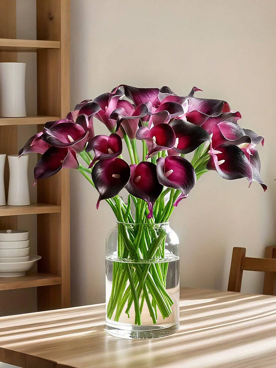 1/10pcs Elegant Dark Purple Calla Lily Artificial Flowers Suitable For Wedding, Party, Living Room, Bedroom, Dining Table, Office, Gift, Floral Arrangement, Garden Decoration, Home Decoration, Room Decoration
