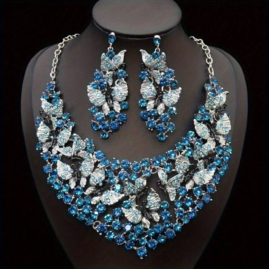 1 Conjunto Luxuoso e Elegante de Joias Femininas, Conjunto de Colar e Brincos de Moda com 3 Peças, Adequado para Noiva, Casamento, Banquete, Ocasião Formal
