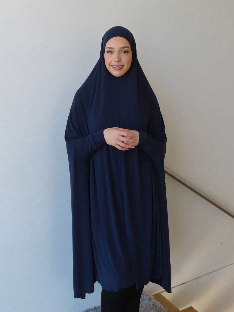 1 buc Eșarfă musulmană fără mâneci, culoare solidă, mărime plus, pentru femei, eșarfă hijab cu acoperire completă instantanee, design de acoperire a bărbiei, potrivită pentru asortare zilnică, Al-Amira, Khimar, Jilbab, toate anotimpurile