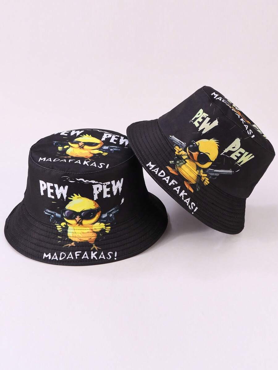 1 buc. Pălărie de găleată pentru femei, cu imprimeu de pui și rață, față-verso, stil casual hip-hop