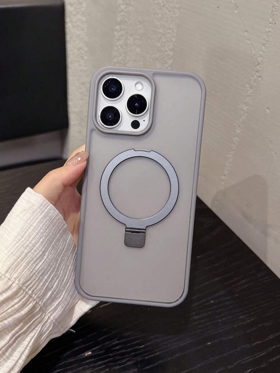 1 pieza Estuche de teléfono con soporte de anillo metálico plegable de lujo, compatible con iPhone 16 15 14 13 12 11 Pro Max Plus, acabado mate suave y protector de carcasa dura resistente a golpes
