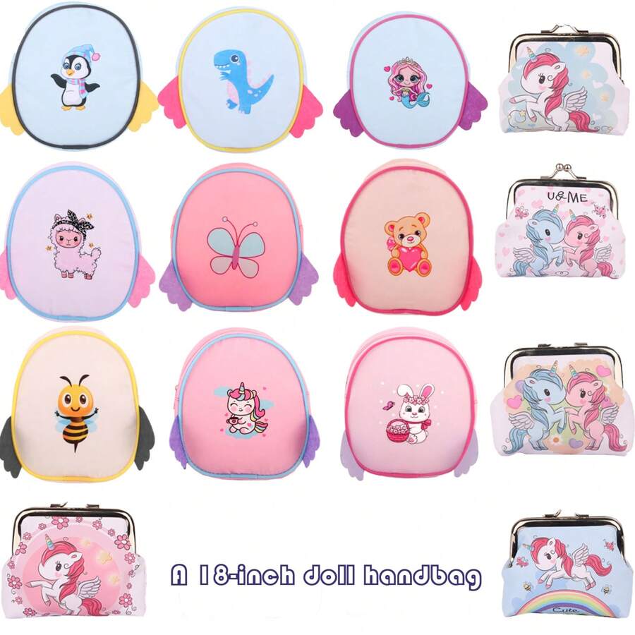 1pc 18-Inch American Girl Doll Wallet, Doll Handbag, Cute Floral, Unicorn, Lamb, Bear, Dinosaur Pattern Mini Wallet, Children's Toy Wallet, Best Birthday, Holiday, Halloween, Back To School Gift For Little Girls