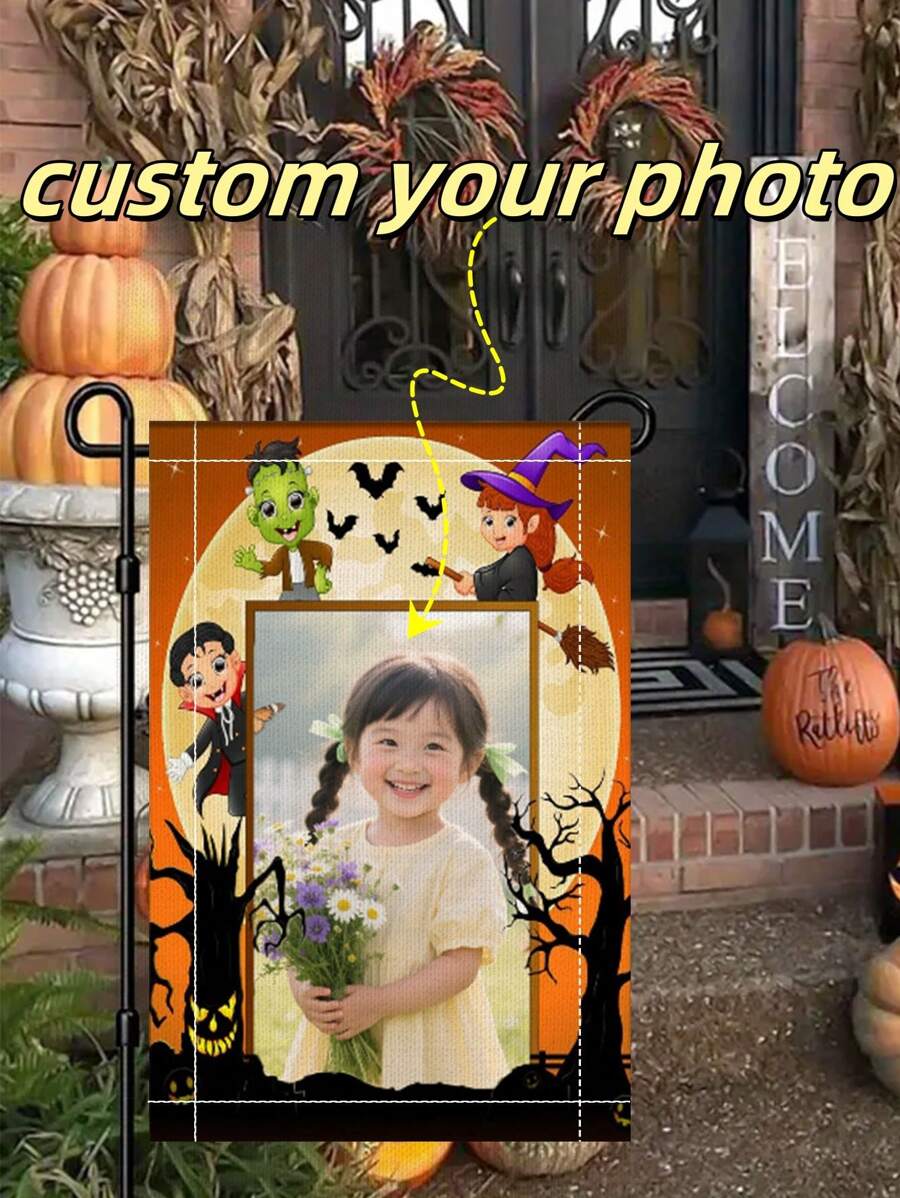 1pc Customizable Halloween Theme Garden Flag, Personalized Halloween Yard Flag For Outdoor Decoration, Halloween Welcome Flag, 30*45cm