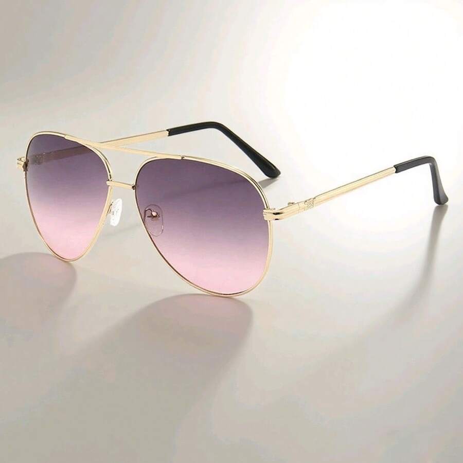 1 buc ramă ovală metalică pentru femei, retro, cu punte dublă, ochelari de soare pilot la modă, pentru vacanță, accesorii de plajă pentru femei, ochelari de soare în formă de aviator