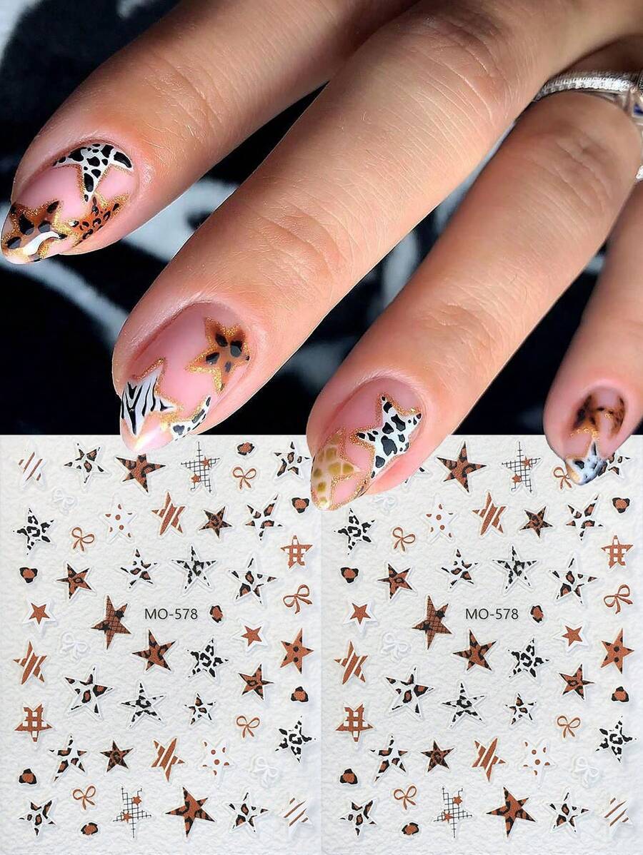 3D stele leopard imprimare unghii autocolante stil francez culoare cafea Y2K sexy animal print toamna iarna design autoadeziv unghii decals decorațiuni unghii consumabile