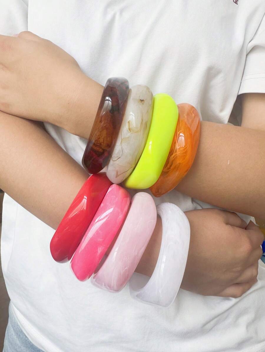 Brazalete de verano de acrílico de moda, de geometría cuadrada y colorida, de textura semi-transparente, adecuado para uso diario y de fiesta de las mujeres