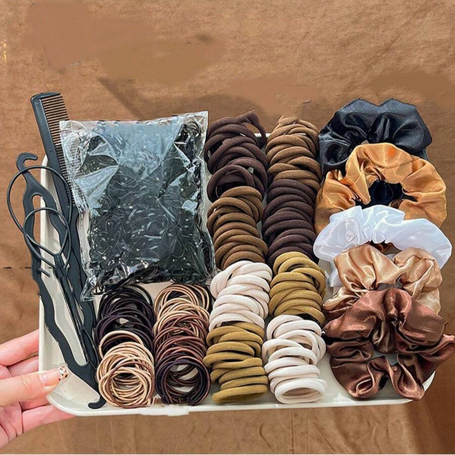 1209 pezzi Set di accessori per capelli da ragazza, fermagli per coda di cavallo in nylon di base, elastici per capelli in raso nero e marrone, fasce elastiche in colori neutri, strumenti per acconciature trecce, accessori per capelli per uso quotidiano