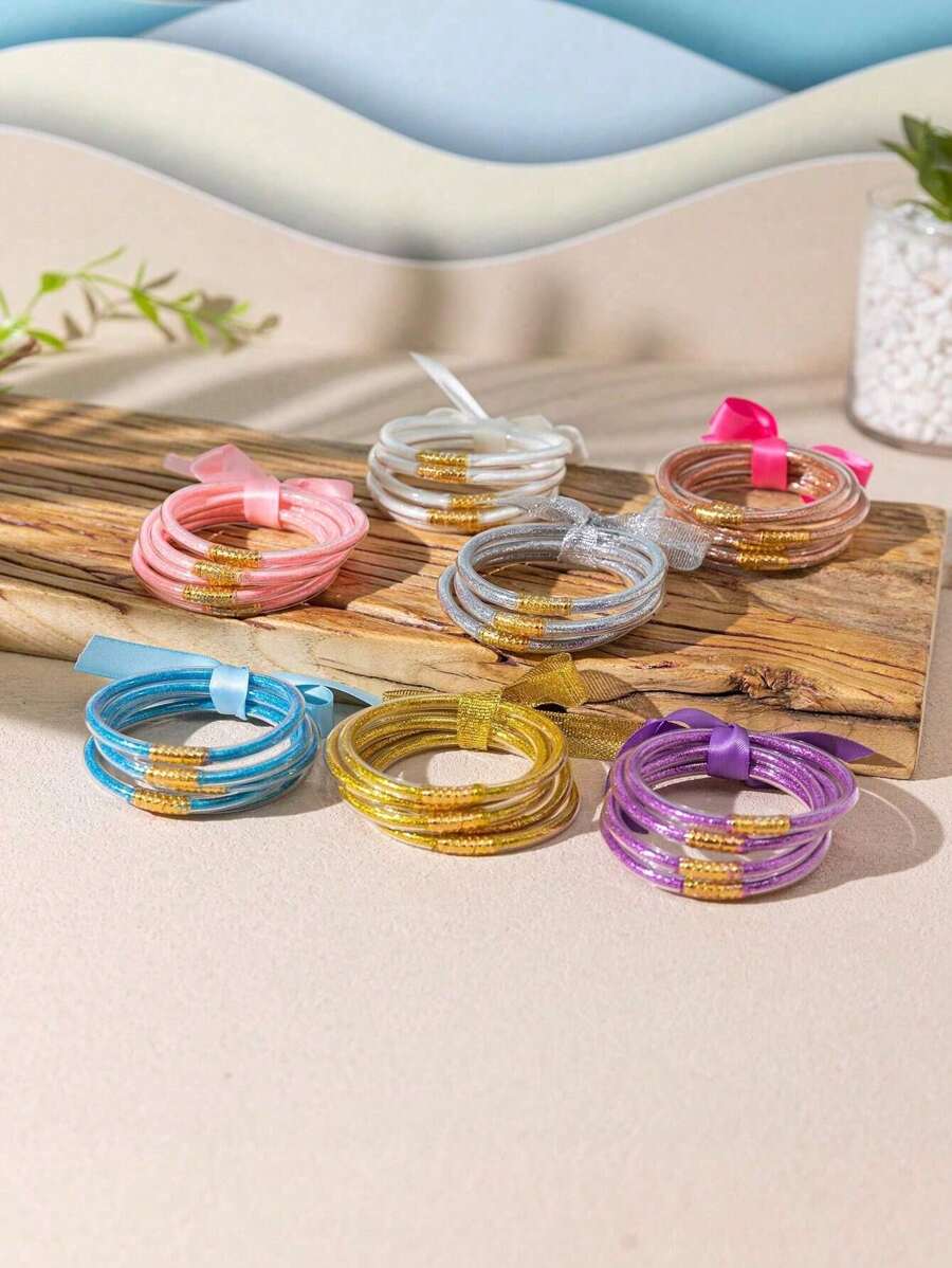5pcs/Set Glitter Jelly Bangles Bracelet Luxury Jewelry Bracelet For Women Wedding Gift