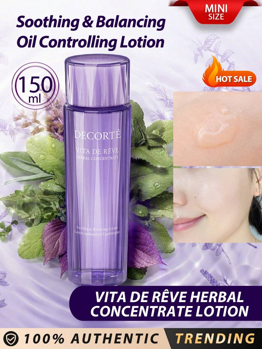 DECORTÉ DECORTE VITA DE RÊVE LOTION CONCENTRÉE VÉGÉTALE 150ml / Lotion apaisante et équilibrante / Une lotion contrôlant le sébum, mélangée avec 7 types d'herbes de la famille de la menthe associée à une technologie de capsules pour soutenir une peau saine et équilibrée. Les ingrédients à base d'herbes sélectionnés s'attaquent à la texture rugueuse, aux pores visibles et à l'excès de brillance, pour favoriser une peau magnifiquement lisse et fraîche.