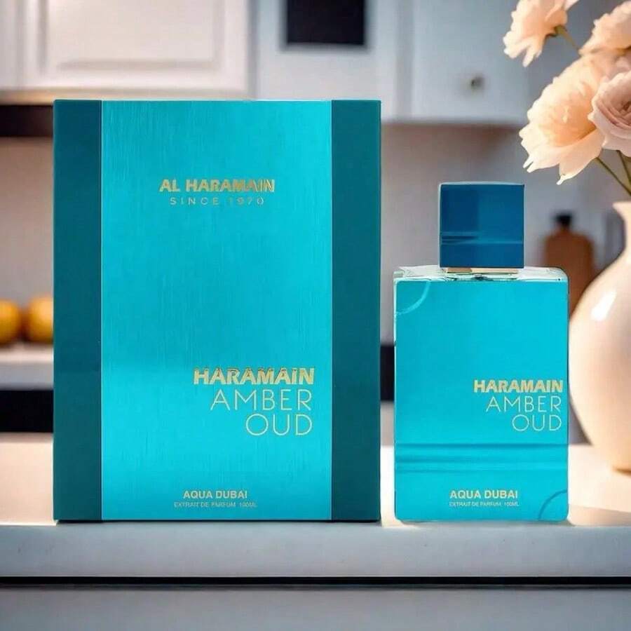 AlHARAMAIN Amber Oud Aqua Dubai Extrait De Parfum Spray 2.5 fl oz (2.5 oz) – Fragancia exótica con bergamota, frutas, ámbar y almizcle, Eau De Parfum de larga duración para hombres y mujeres
