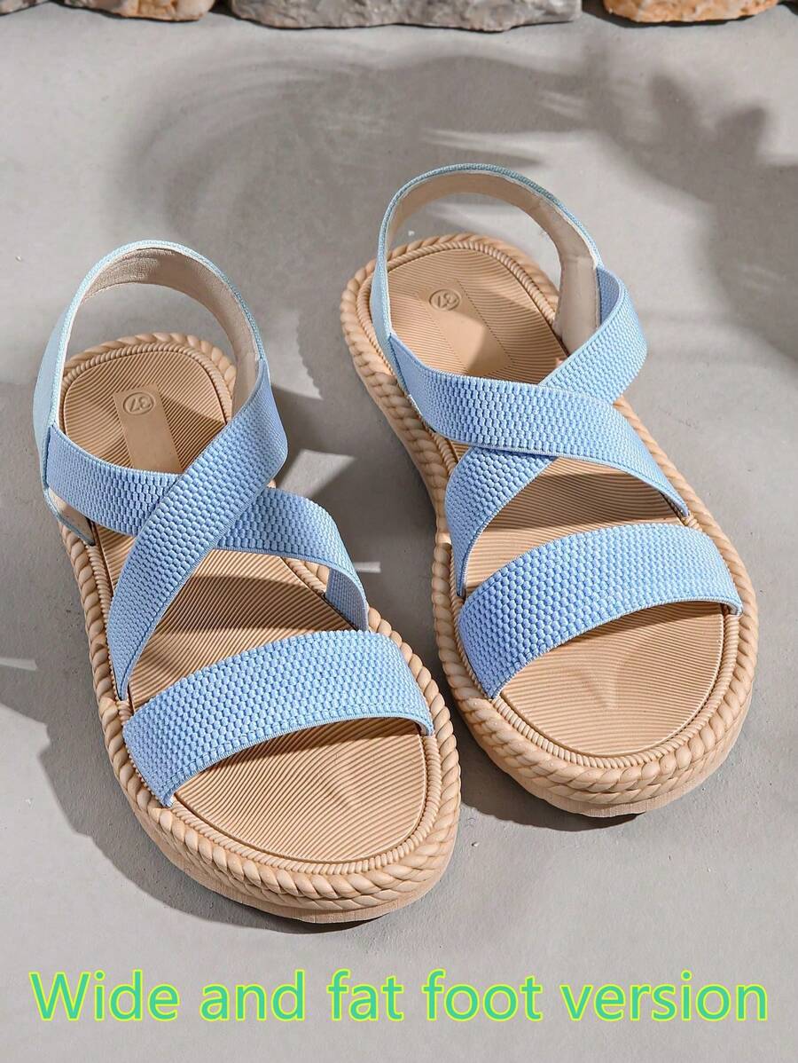 Sandalias planas con diseño de tiras cruzadas para adolescentes, estilo romano casual para exteriores, ligeras y de punta abierta para playa