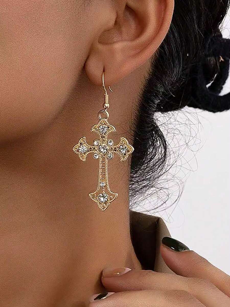 Modische, elegante vintage Strass-Kreuz-Hängeohrringe