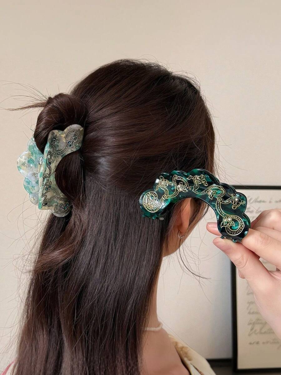 1 Peça Clipe de Cabelo Floral Vintage, Incrustado com Strass Verdes, Acessório de Cabelo Elegante e Clássico com Pétalas, Adequado para Uso Diário, Acessórios de Cabelo para Viagens de Férias