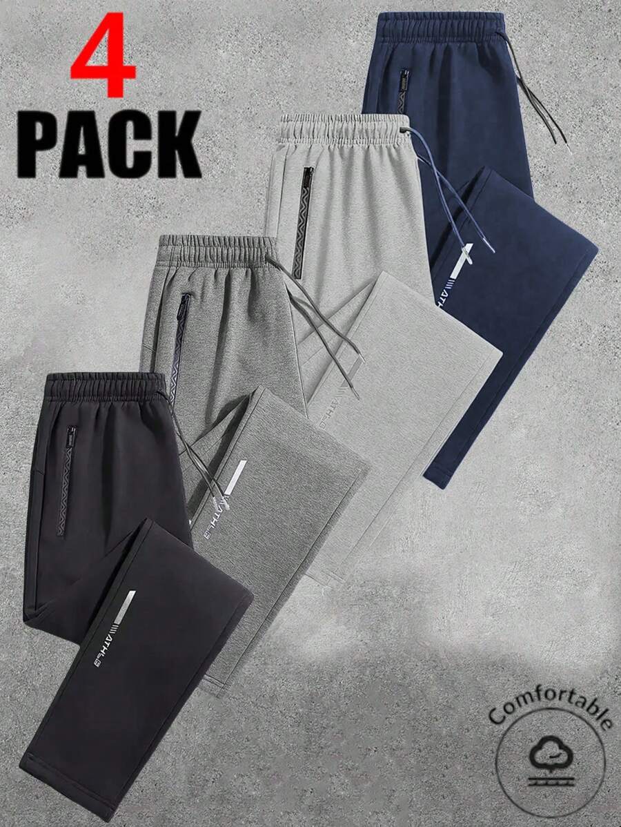 4-Piece Set Of Men's Casual Sweatpants With Elasticized Waistband, Drawstring And Pocket Pattern. Suitable For Outdoor Sports. Ideal Gift For Your Boyfriend