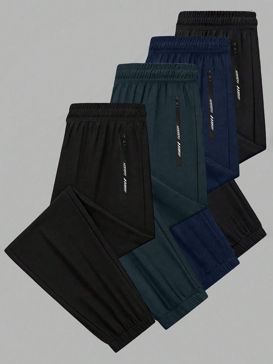 Set da 4 pantaloni della tuta casual, da ragazzo e adolescente, vestibilità morbida, colore unito, in vita elastica, per attività all'aperto in primavera/autunno