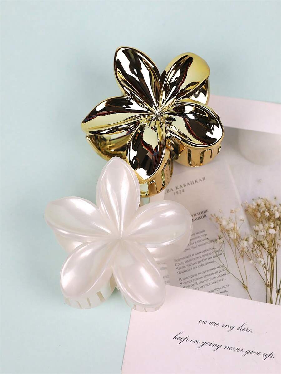 2 pièces Pinces à cheveux florales en acrylique grand modèle pour femmes, élégantes et chics, pour un chignon sur l'occiput, accessoire de cheveux décoratif à fleurs, polyvalent pour une utilisation quotidienne