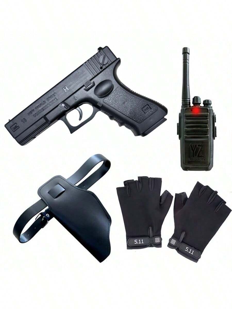 1 conjunto de adereços para festa de cosplay, modelo de pistola de brinquedo de plástico e couro, adereço anti-disparo para fotografia e performance de Halloween