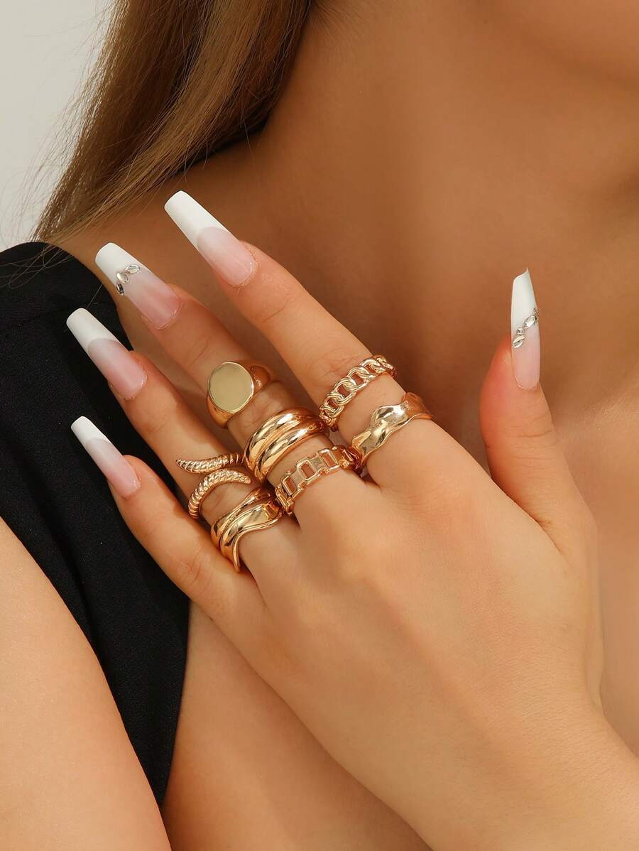 7pcs/Set Versatile Minimalist Geometric Snake Shaped Midi Rings, Fashionable For Women Party And Daily Wear
