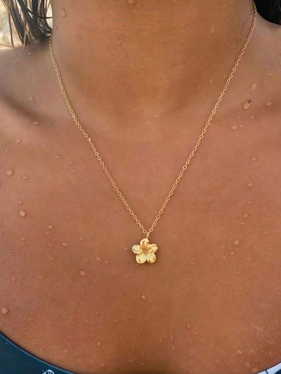 1pc Plumeria Flower Necklace Boho Necklace, Flower Pendant, Hawaiian Flower Necklace, Plumeria Pendant, Summer Jewelry Gift For Her